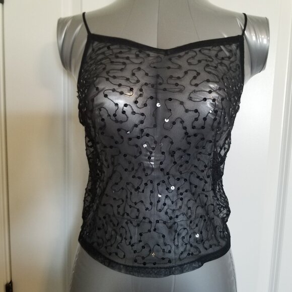 NEW - Old Navy Black Sheer Sequin Tank Top - Picture 1 of 5